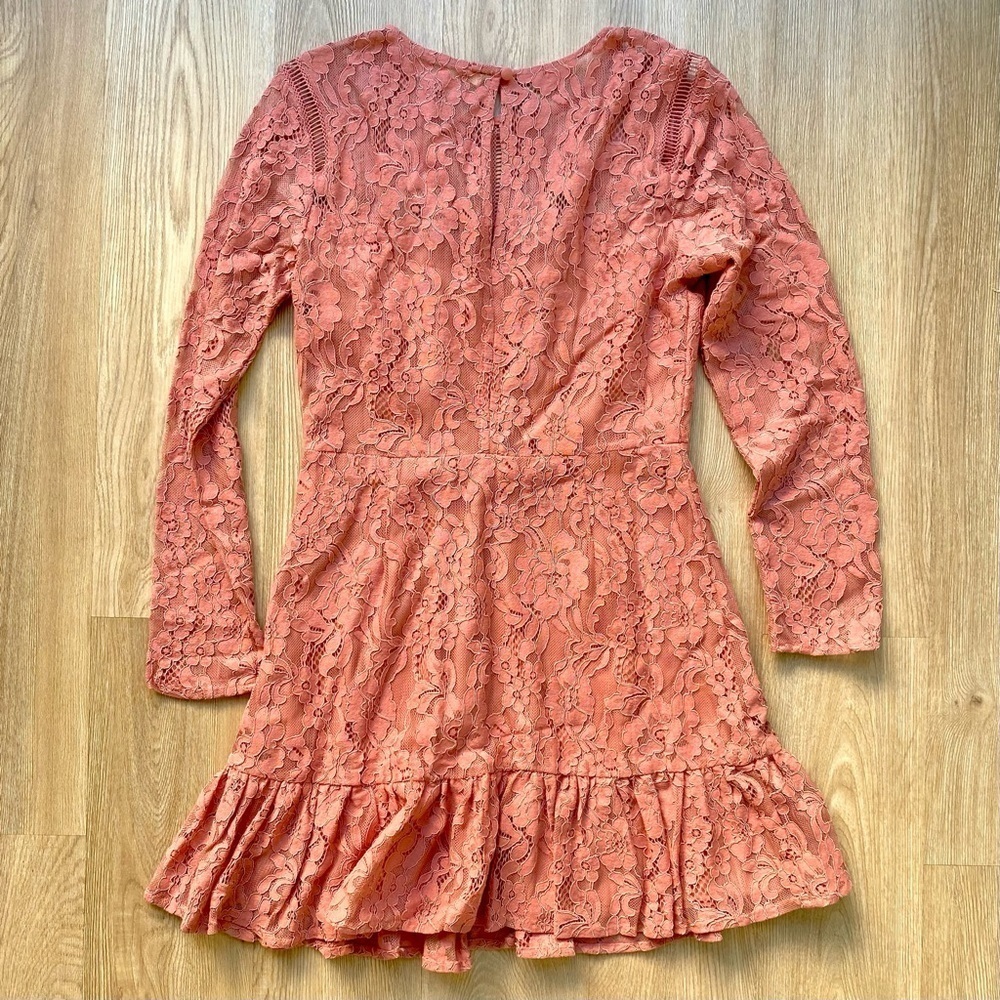 Francesca's Miami Dusty Pink/ Orange Lace Dress Long Sleeve - Picture 6 of 7